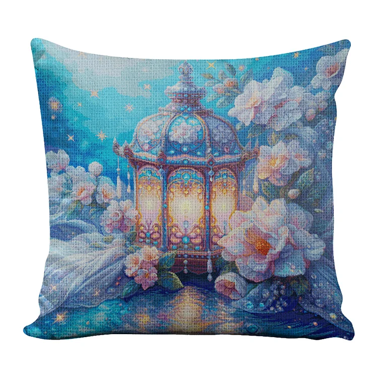 11CT Cotton Flower Lantern Cross Stitch Pillowcase Embroidery Kit 45x45cm gbfke