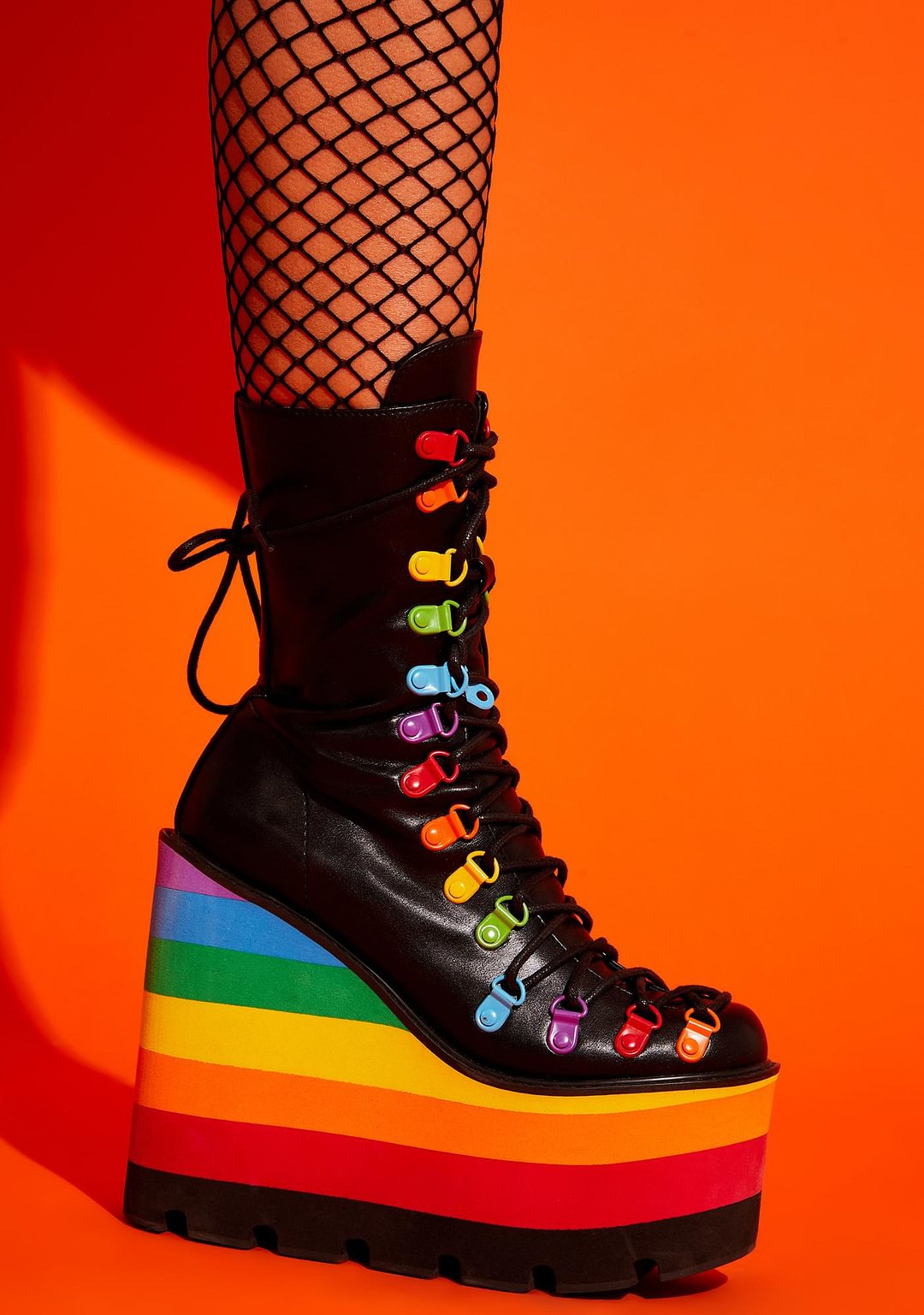 CAN'T CONTAIN MYSELF RAINBOW PLATFORM BOOTS