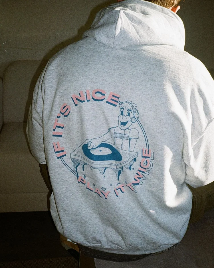 DISCO ONLY 'Play It Twice V1' Hoodie - Light Grey