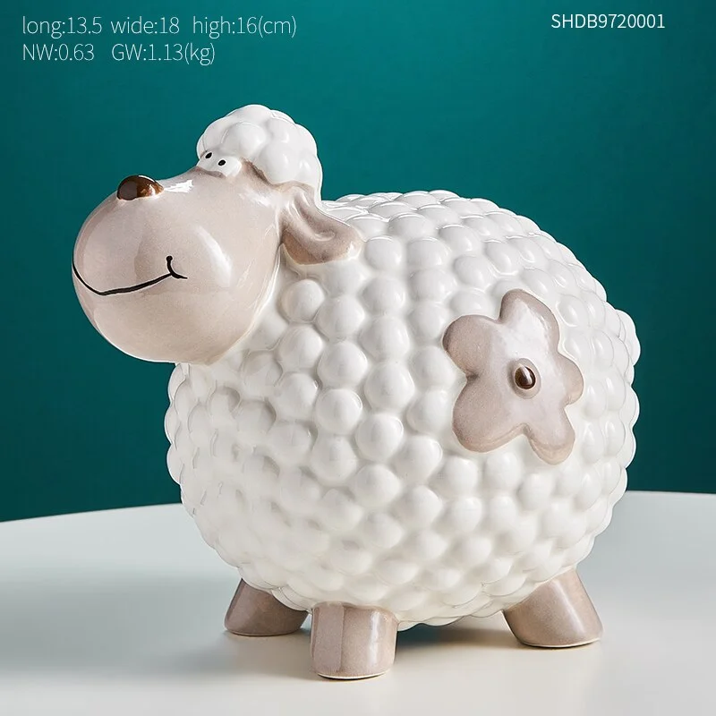 Cute Sheep Piggy Bank Resin Animal Model Bedroom Decoration Accessories Desktop Decoration Children's Piggy Bank Holiday Gifts