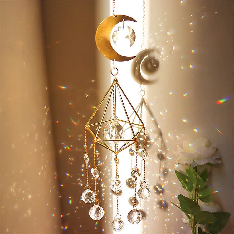 Clear Crystal Sun Catcher Moon Wind Chime