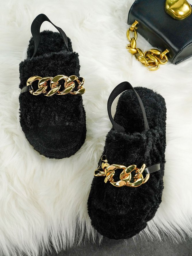 Golden Chain Leopard Print Color Faux Fur Autumn And Winter Sandals CS646- Fabulory