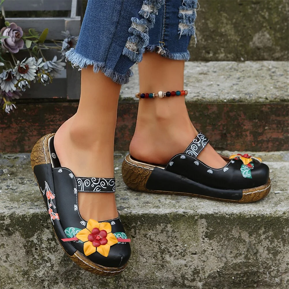 Qengg Slippers For Women Buckle Design Fashion Comfy Casual Chunky Sandal Bohemia Platform Wedges Shoes Woman 2022 Brand New