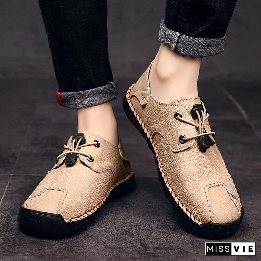 Men's Spring / Fall Casual Daily Outdoor Oxfords Walking Shoes Faux Leather Handmade Wear Proof Light Yellow / Black / Beige