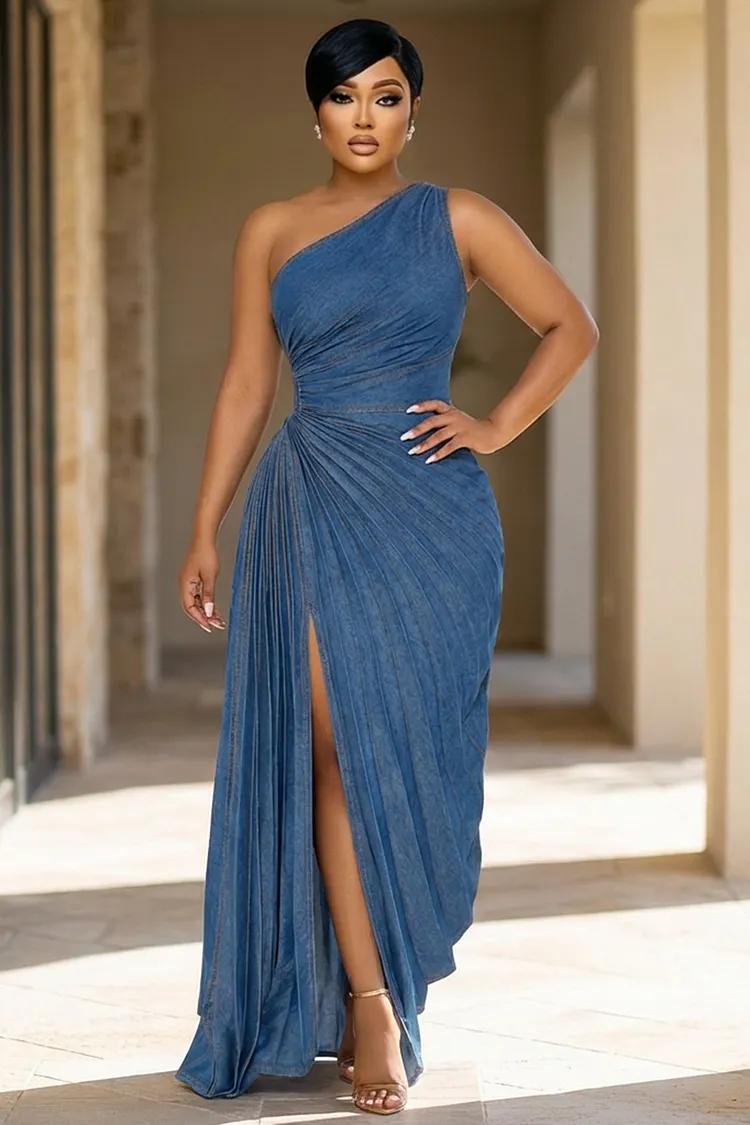 chinese dress ladies QYMKINQQ Womens Casual Solid Color Satin One Shoulder Ruched Backless High  Slit Maxi Dress Maxi Dresses at Amazon Women's Clothing store