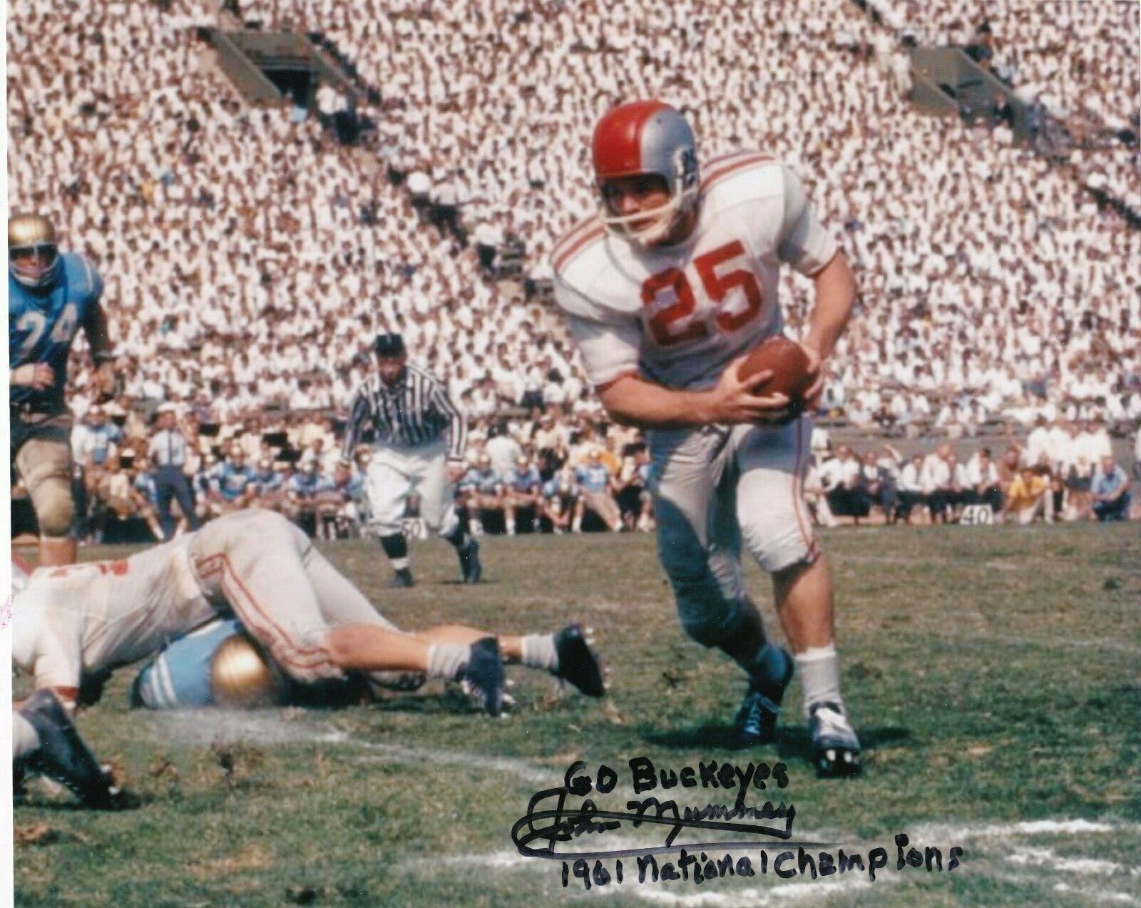 JOHN MUMMEY OHIO STATE BUCKEYES 1961 NATIONAL CHAMPIONS ACTION SIGNED 8x10