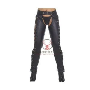 Pornhint BDSM Real Black Leather Bondage Women Chaps - Leather Chaps - BDSM Leather - BDSM Bondage - Gift for her - Bondage Gear - Assless Chaps