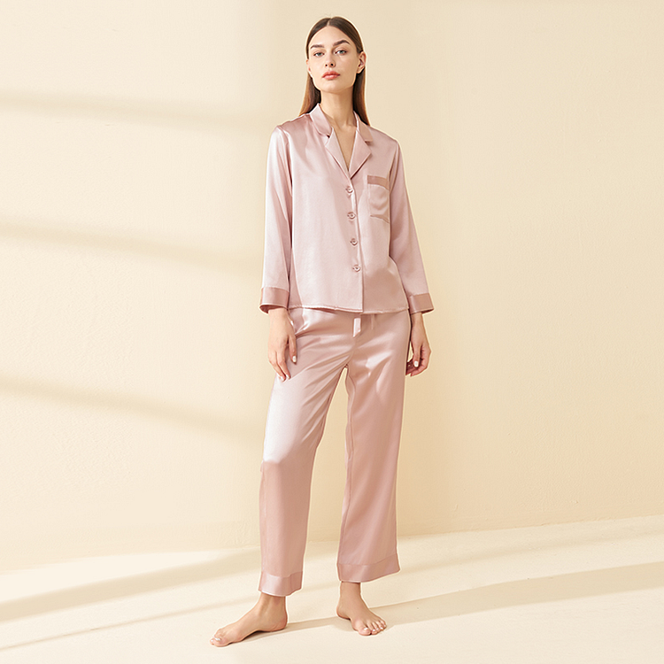 22MOMMEPyjamas en soie rose clair-Chouchouhome
