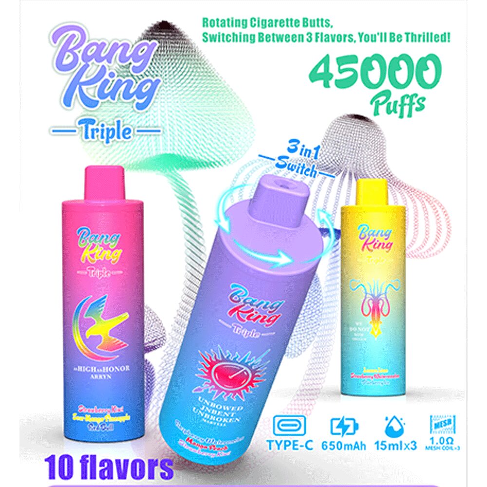 Bang King Triple 45000 45K Puffs Vape 3 in 1 Flavors Newest Original Rechargeable Disposable Vape(Box of 3) mysite fumotvapeshop