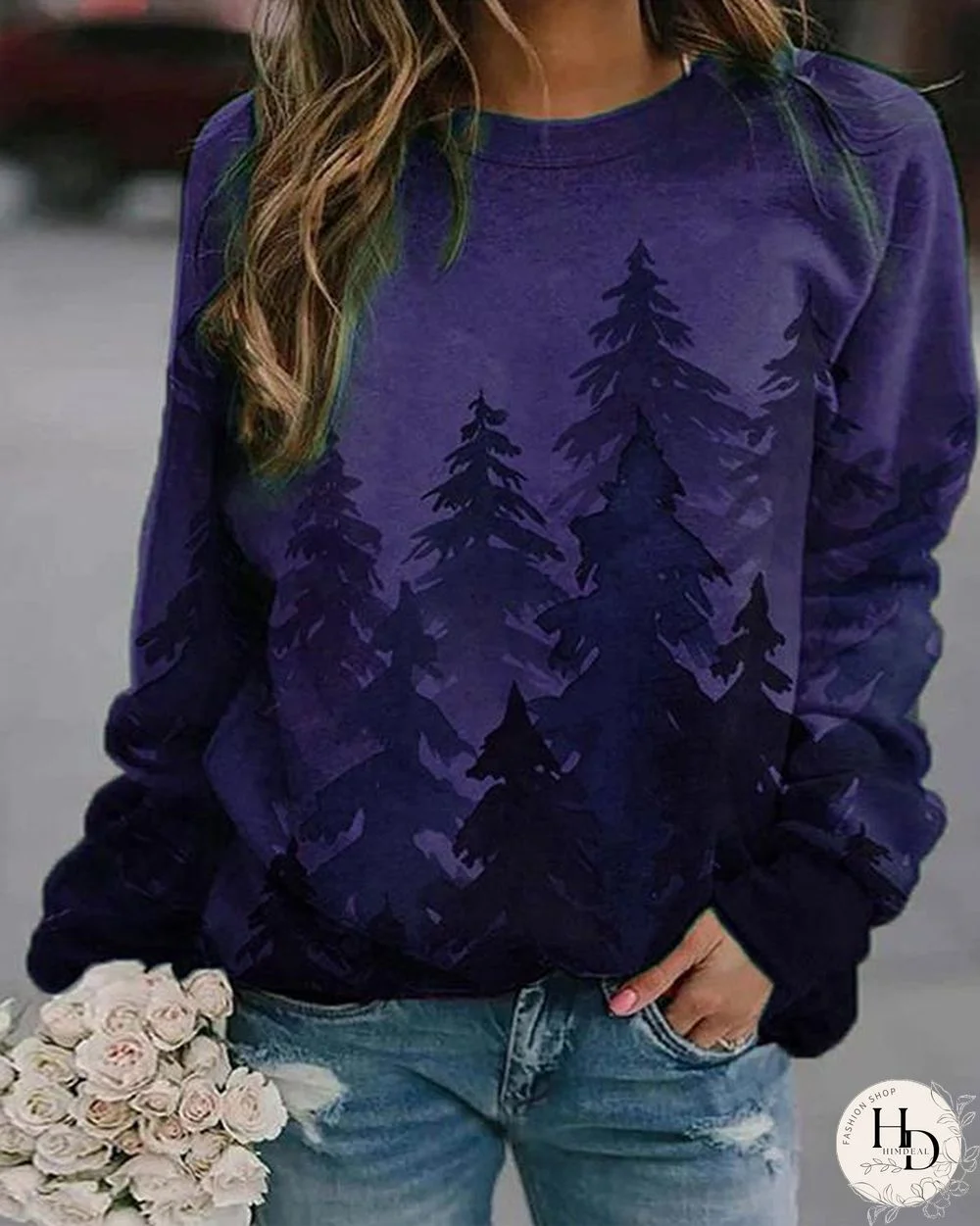 Forest Printed Polyester Crew Neck Sweatshirts