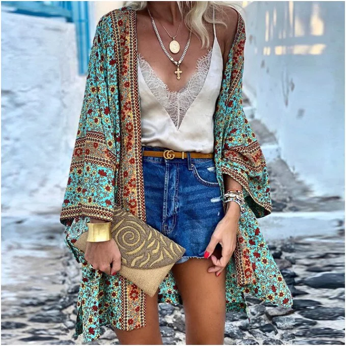 Graduation Gifts  Vintage Women Kimono Cardigan Jacket Autumn New Elegant Long Crochet Chiffon Loose Printed Shirt Tops 2022 Fashion Female Coat