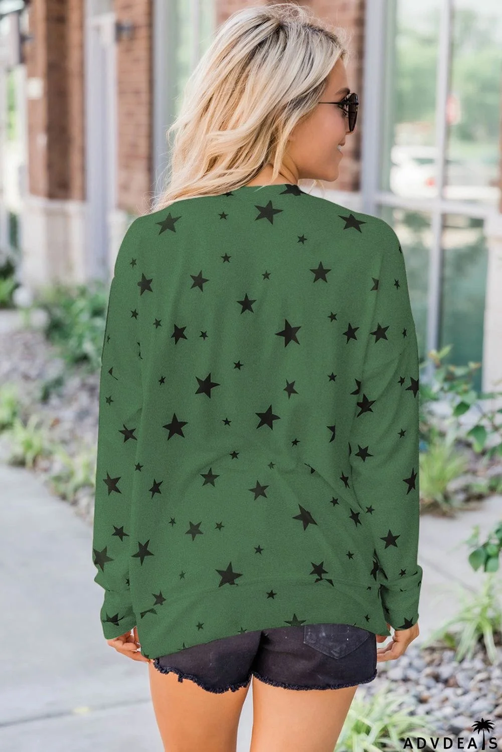 Round Neck Star Print Long Sleeve Top