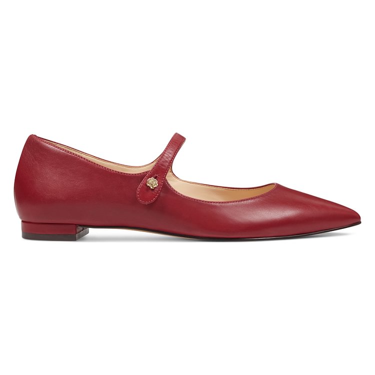 Burgundy Mary Jane Shoes Pointed Toe Flats |FSJ Shoes