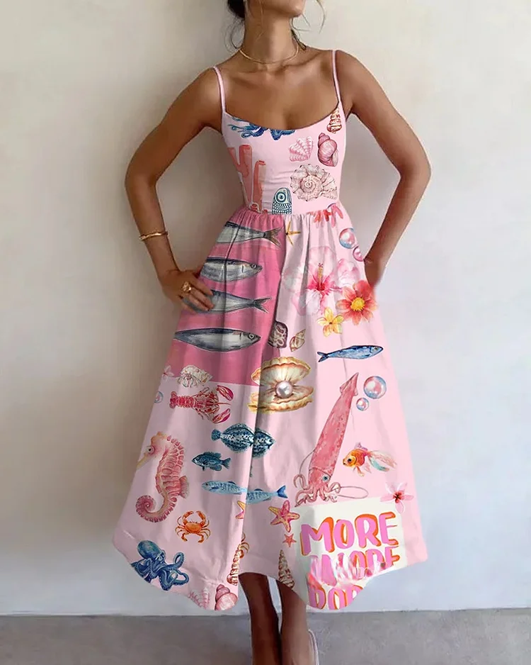 Sea World Printed Sling Dress
