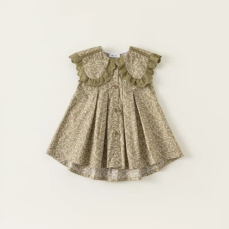 Toddler Girl Lace Lapel Collar Floral Dress