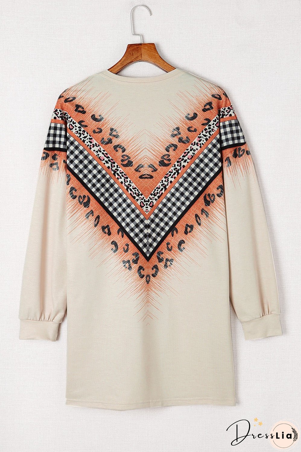 Double Take Leopard Plaid Open Front Longline Cardigan with Pockets