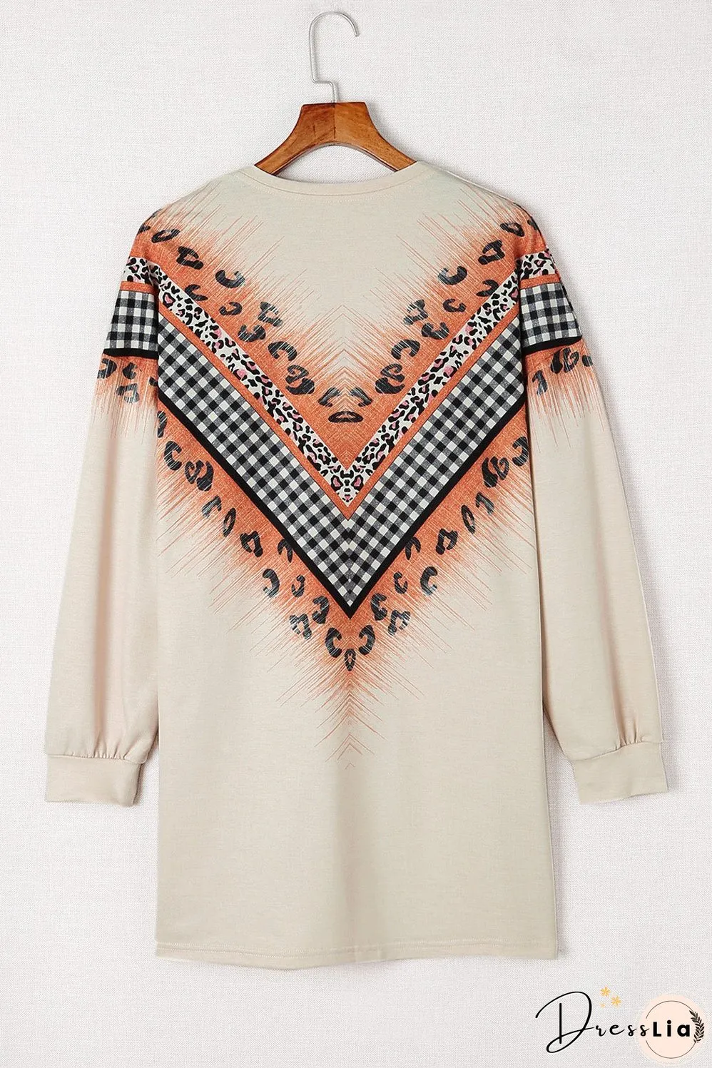 Double Take Leopard Plaid Open Front Longline Cardigan with Pockets