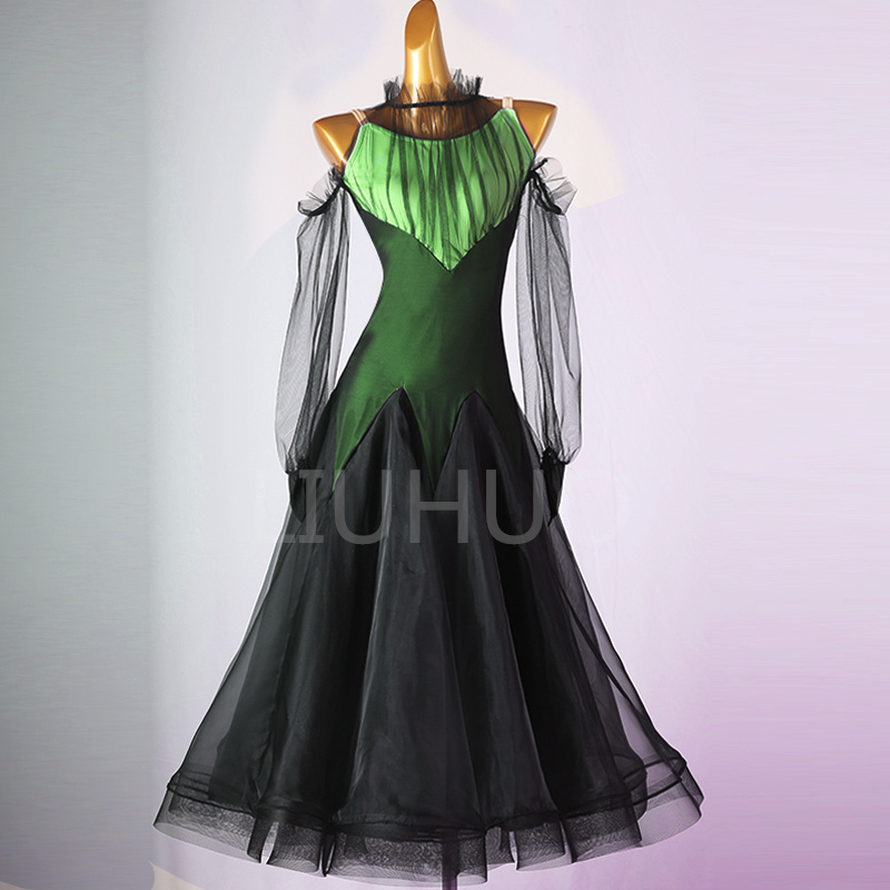 Green Color Long Dress Modern Dance Dress Lady Dress Women Tango Dress Salsa Rumba Modern Dance Costumes
