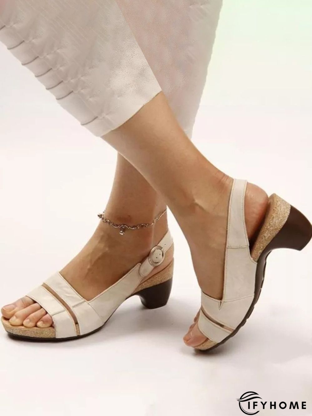 Solid Color Vintage Casual Chunky Heel Sandals | IFYHOME