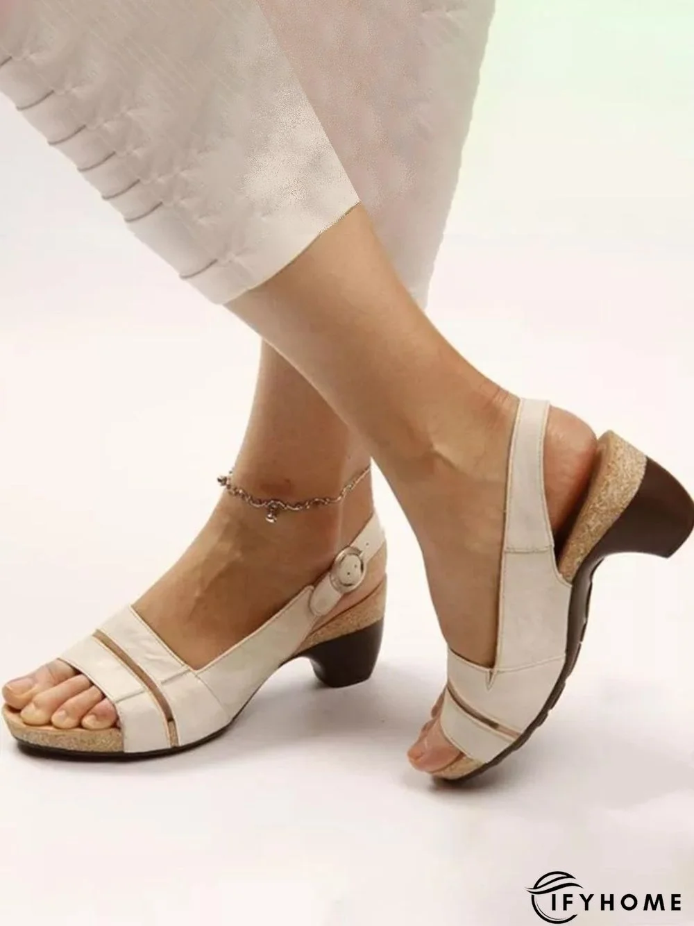 Solid Color Vintage Casual Chunky Heel Sandals | IFYHOME