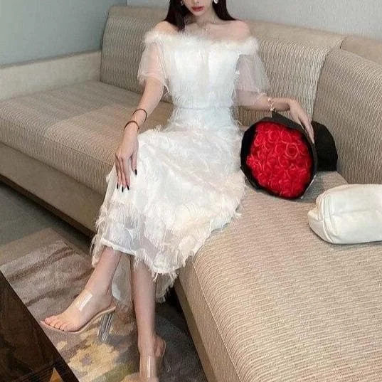 White Vintage Tassels Midi Prom Party Dress SS1784