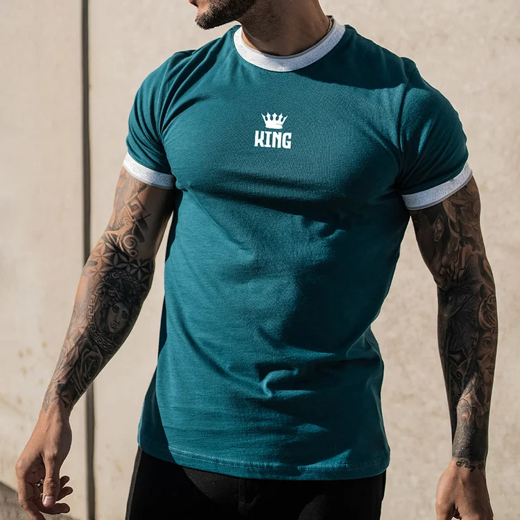 Men's Crown King Print Casual Slim Color Matching Short Sleeve T-Shirt