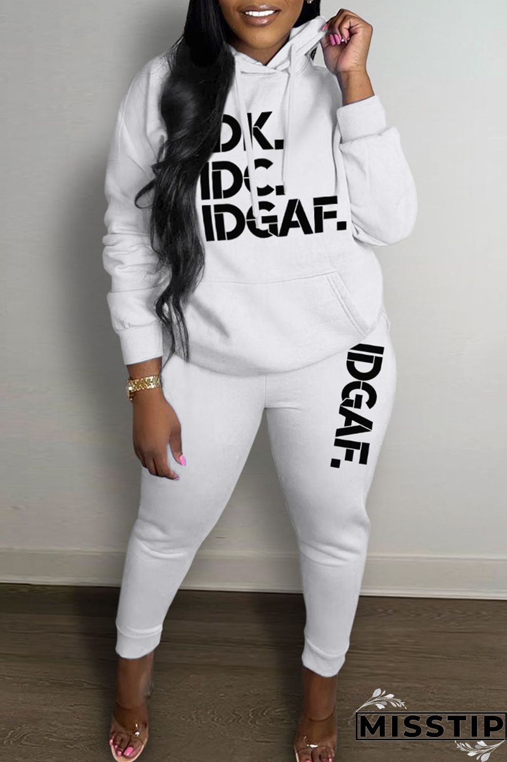 Black Casual Print Patchwork Hooded Collar Long Sleeve Two Pieces