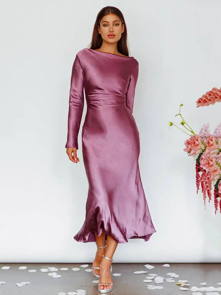 Bodycon Long Sleeve Women's Dress Party Club Evening Dress Female Slim Fit Round Neck Solid Long Dress Autumn New 2025