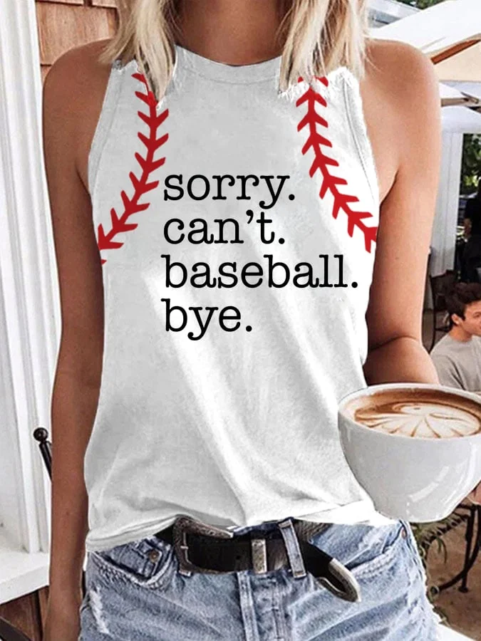 Women's Sorry Can't Baseball Bye Print Casual Tank Top socialshop