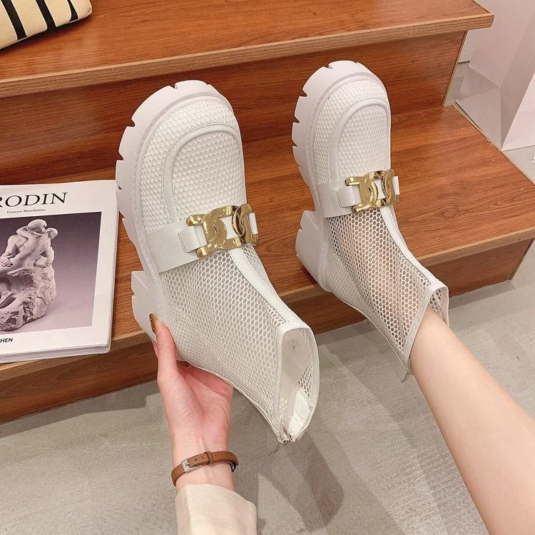 High Knee Cool Boots Sandals Women 2021 New 6.5cm Hihg Heels Rome Mesh Breathable Zipper Sandals Ladies Paltform Sandals Shoes