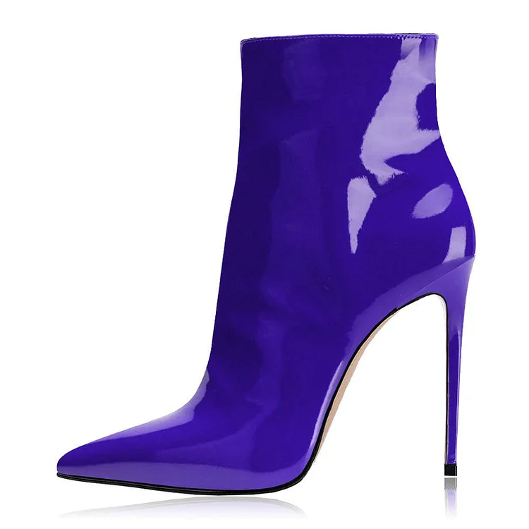 Purple Patent Leather Closed Pointed Toe Side-Zip Heeled Booties |FSJ Shoes