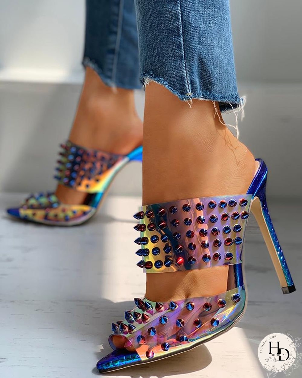 Laser Rivet Peep Toe Stiletto Heel