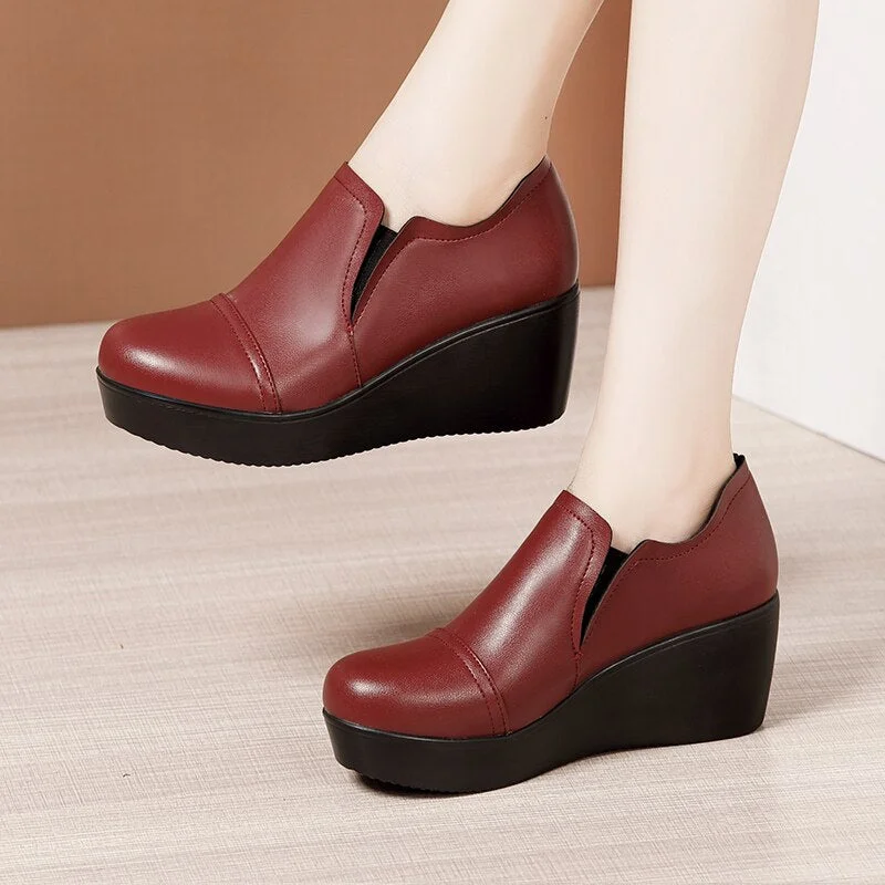 GKTINOO High Heel Women Shoes 2021 Women Leather Casual Shoes Breathable Fashion Waterproof Wedges Platform Shoes Women