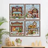 (4pcs) Christmas House - 14CT Stamped Cross Stitch 15*17cm(Brand)
