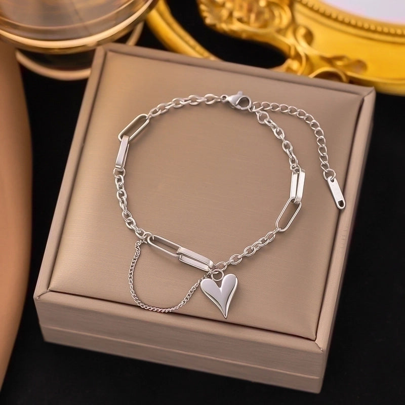 Sweet Minimalist Heart Shape 304 Stainless Steel 18K Gold Plated Plating Chain Bracelets Necklace