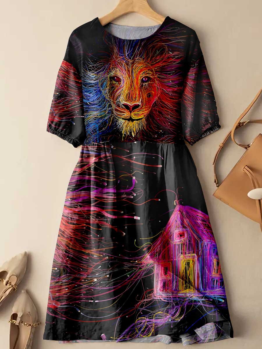 Women's Hippie Style Trippy Lion Classic Dress