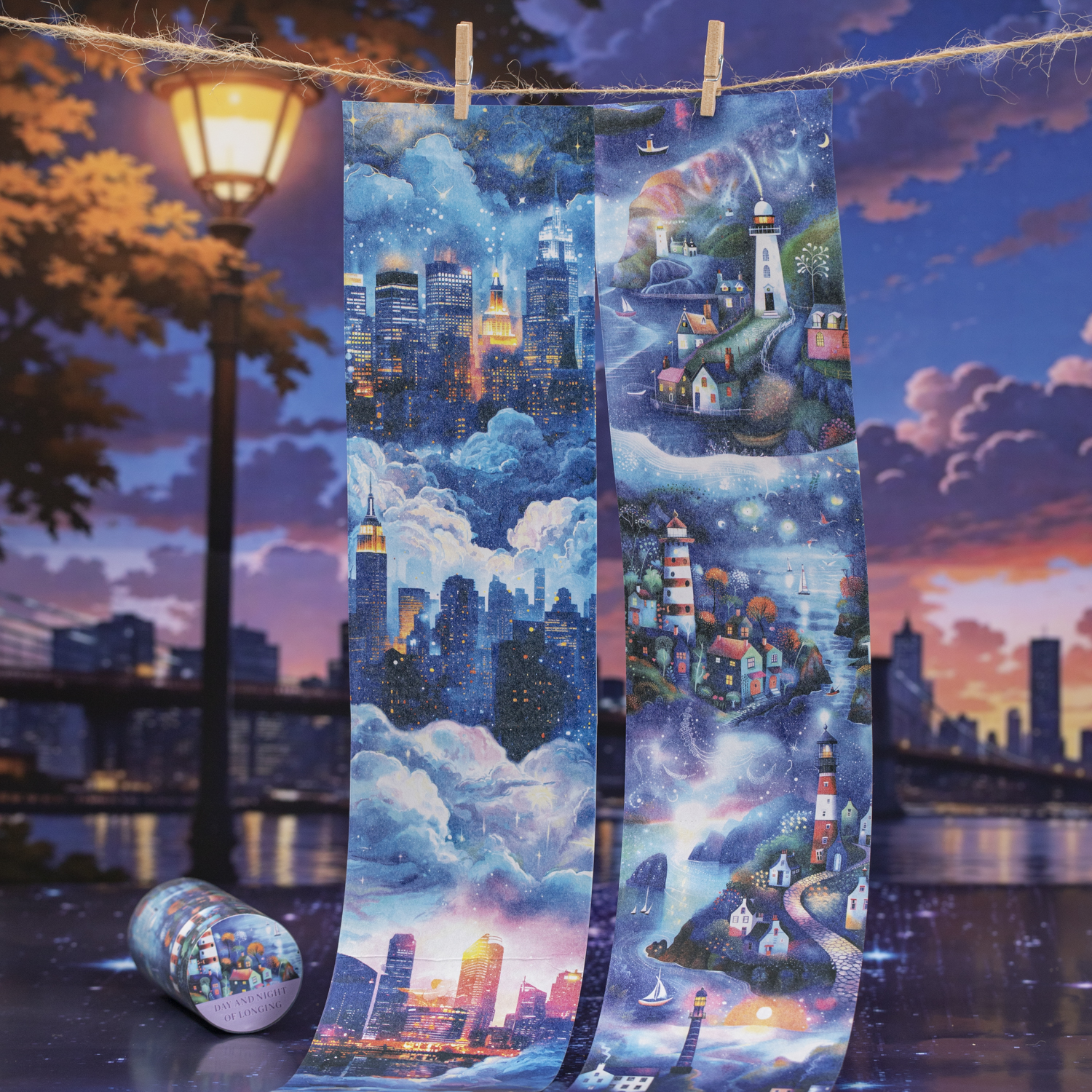 와시 테이프 - 80mm*200cm 그리움의 낮과 밤 시리즈 귀여운 관엽식물 풍경