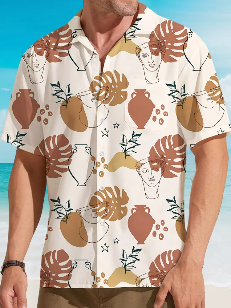 Men's Hawaii Leaves Greek Statue Graphic Print Shirt