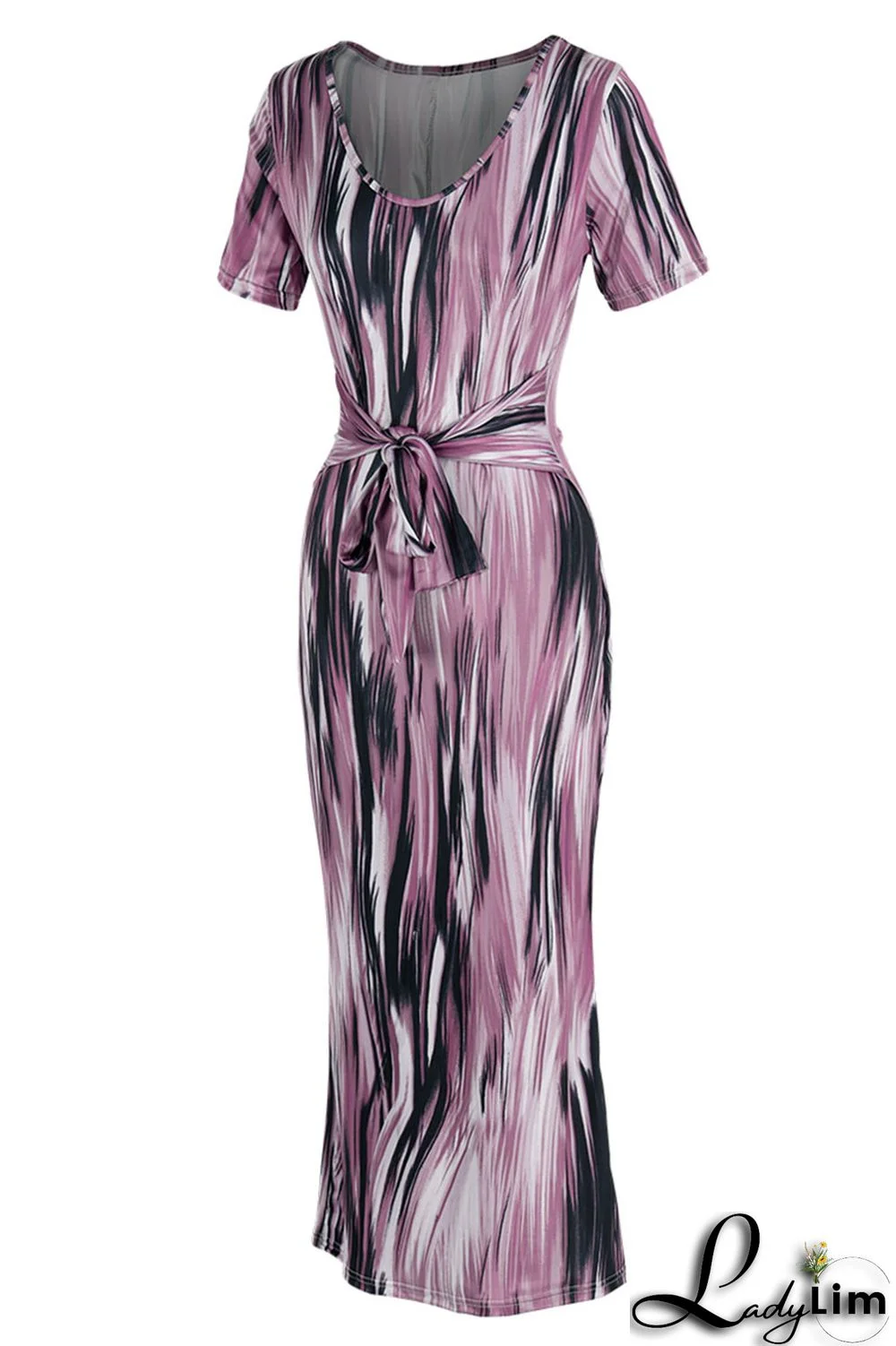 Green Sexy Print Split Joint V Neck One Step Skirt Dresses