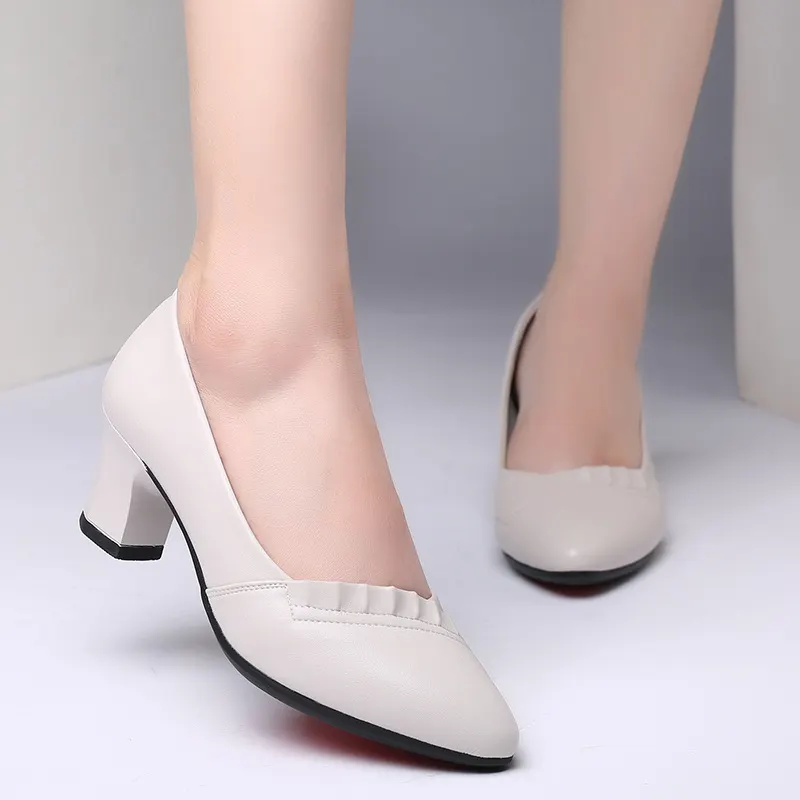 Breakj Breakj Head Shallow Mouth Mother Shoes Soft Sole Leather Shoes In The Elderly Heel Single Shoes Spring And Autumn Women's Shoes Work Shoes