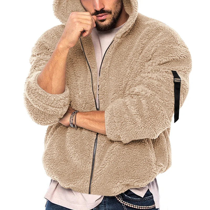 Fleece Warm Hooded Zipper Casual Jacket