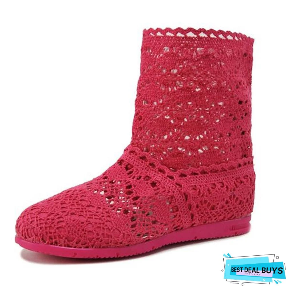 Women Cut-Outs Fashion Shoes Knitted short lace Boot ankle botas Boots