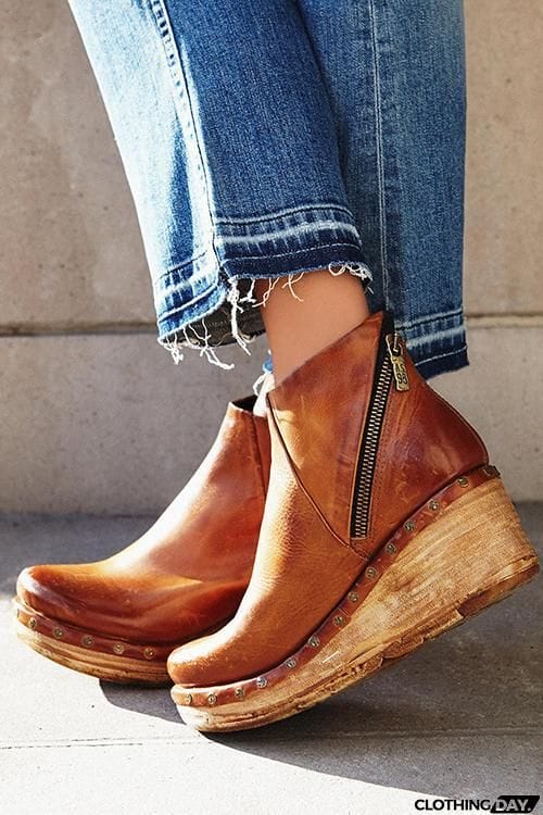 Zipper Ankle Wedges Boots