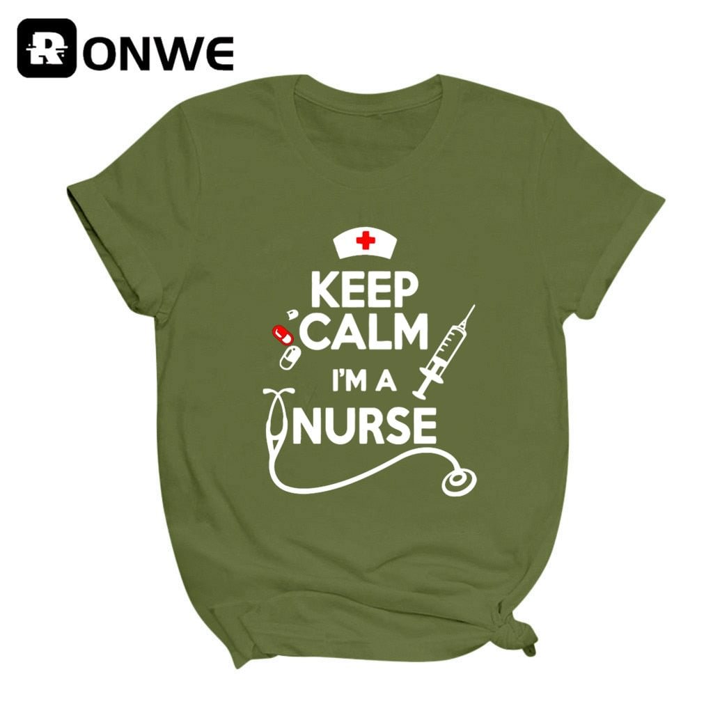 Keep Calm Nurse Printed Short Sleeve Black Women T-shirt Girl Vintage Tops Tee Female Harajuku Clothing Streetwear,Drop Ship