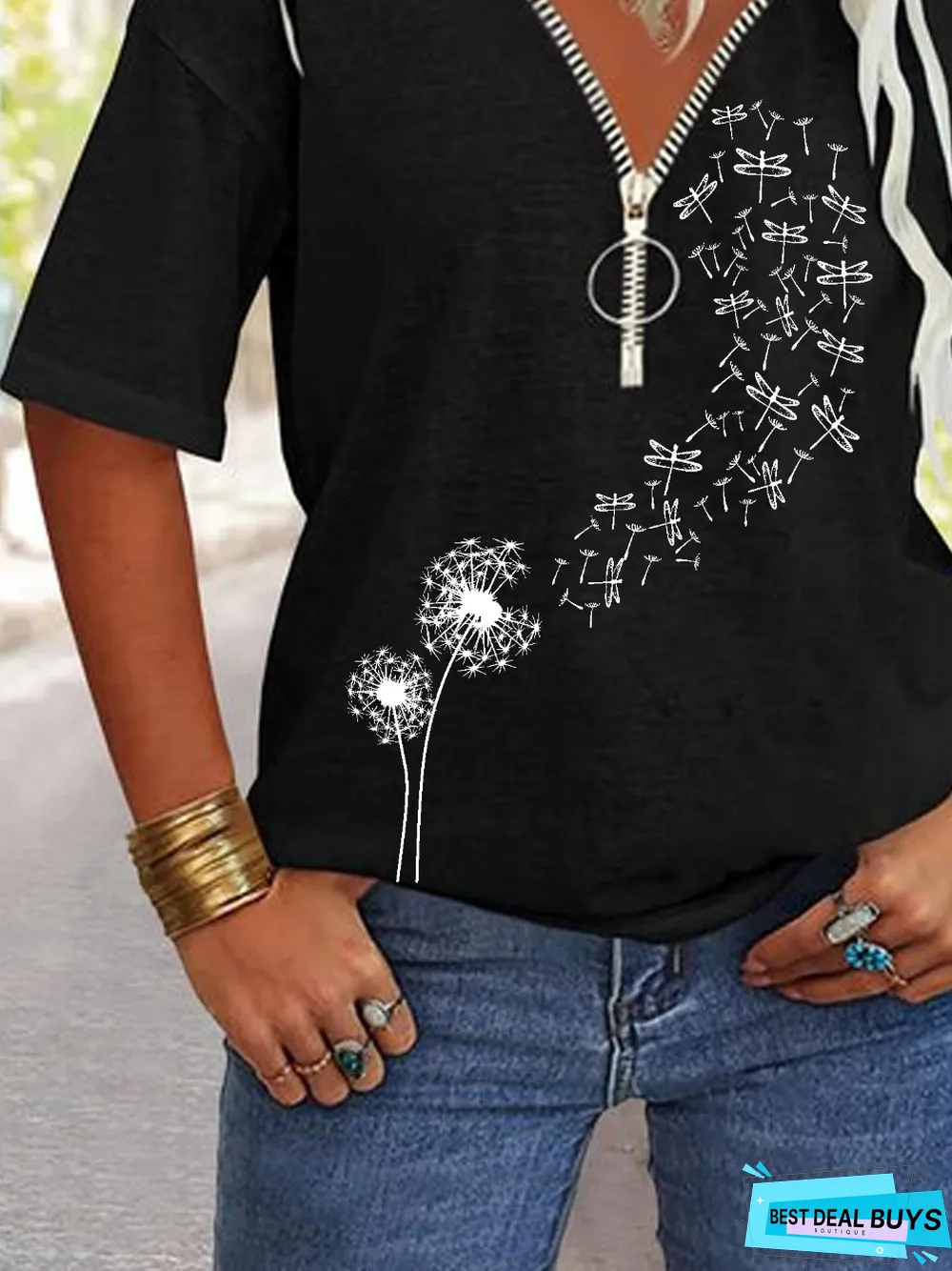 Jersey Loose Dandelion Printed T-Shirt