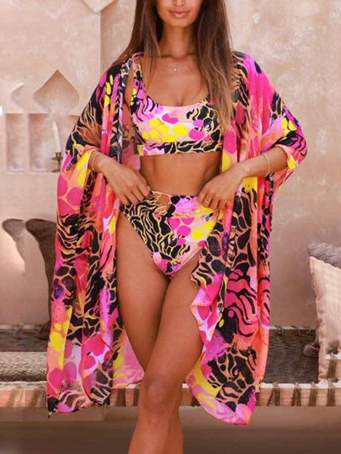 Swimsuit Set+Kimono/Kaftan Three-Piece Set