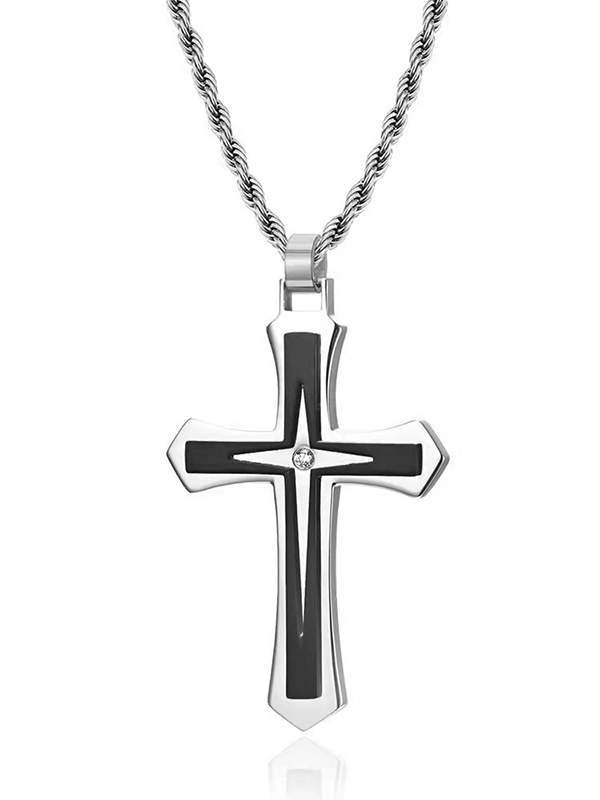 Stainless Steel Personality Casual Cross Long Pendant Necklace
