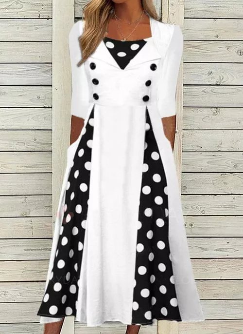 Casual Square Neck Polka Dots Weaving Dress