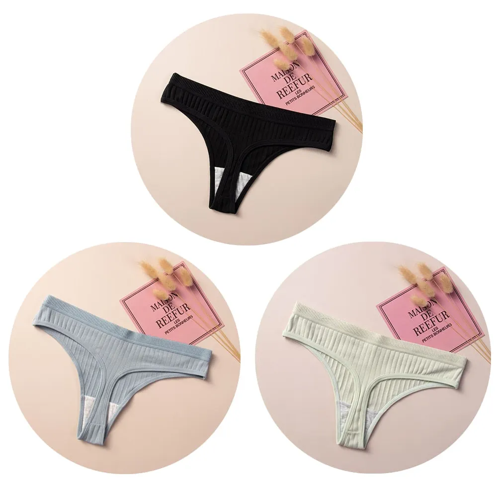 Women's Cotton G-String Thong Sexy Panties for Women String  Low-Rise Underwear Intimate Lingerie Ladies T-back 3 Pcs