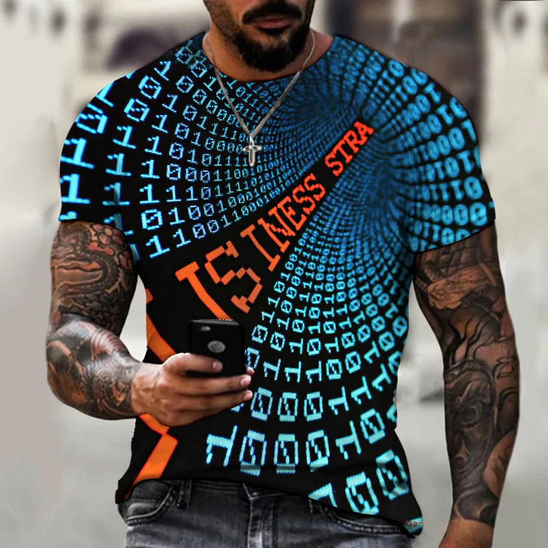 Men's 3D Print Letter Figure Short Sleeve T-shirt